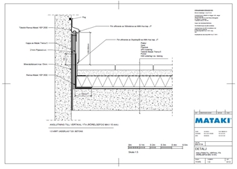 Mataki Konstruktion bim tak - Inbyggda tätskikt - Anslutning till vertikal yta (rörelsefog max 15 mm)
